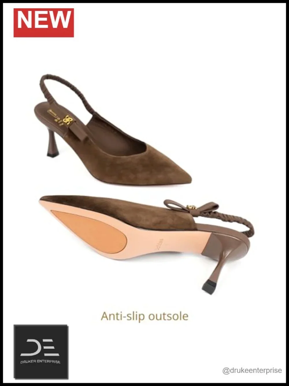 Pointed-Toe Slingback Heels Genuine Leather 2.76